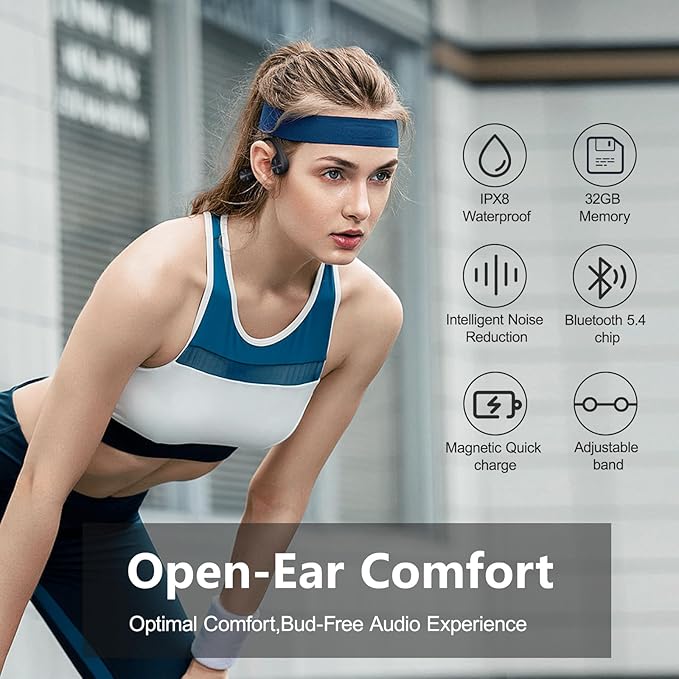 Dnniakm bone conduction swimming headphones with IPX8 waterproof rating

Dnniakm Bluetooth 5.4 sports headphones for swimming and running

Dnniakm waterproof MP3 headphones with 32GB built-in memory

Black Dnniakm open-ear headphones for swim training and outdoor workouts

Underwater bone conduction headphones by Dnniakm with magnetic charging

Dnniakm swimming headphones worn with goggles and swim cap

Close-up of Dnniakm IPX8 waterproof bone conduction headset

Athlete using Dnniakm wireless open-ear head