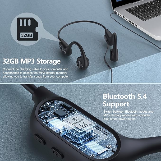 Dnniakm bone conduction swimming headphones with IPX8 waterproof rating

Dnniakm Bluetooth 5.4 sports headphones for swimming and running

Dnniakm waterproof MP3 headphones with 32GB built-in memory

Black Dnniakm open-ear headphones for swim training and outdoor workouts

Underwater bone conduction headphones by Dnniakm with magnetic charging

Dnniakm swimming headphones worn with goggles and swim cap

Close-up of Dnniakm IPX8 waterproof bone conduction headset

Athlete using Dnniakm wireless open-ear head
